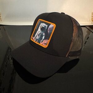 Black Trucker Hat with Astronaut Patch